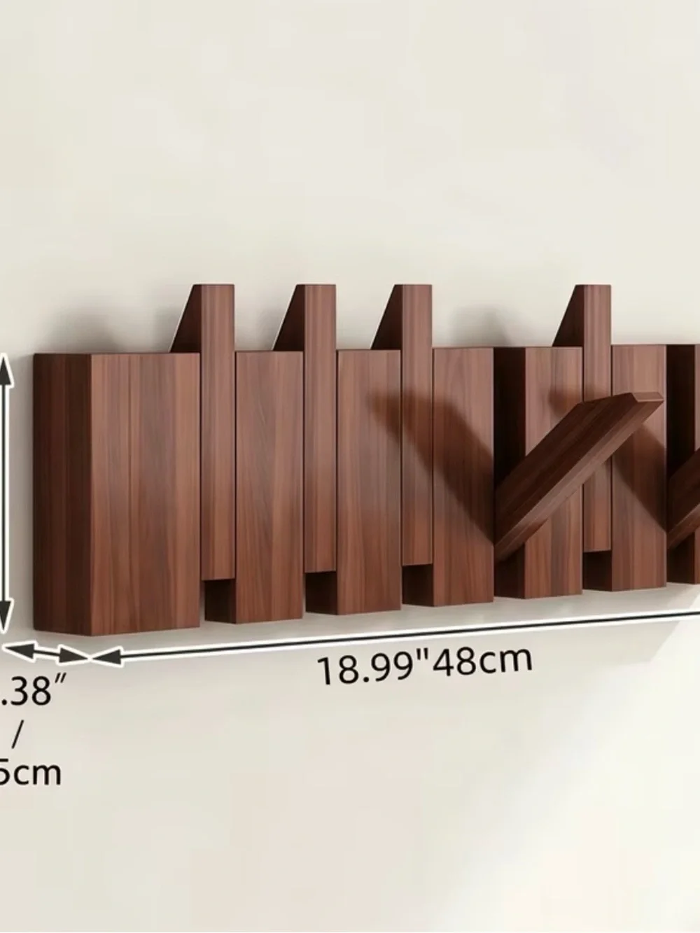 NEW Modern Brown Wooden Wall Hook Rack - Decorative Coat Hanger